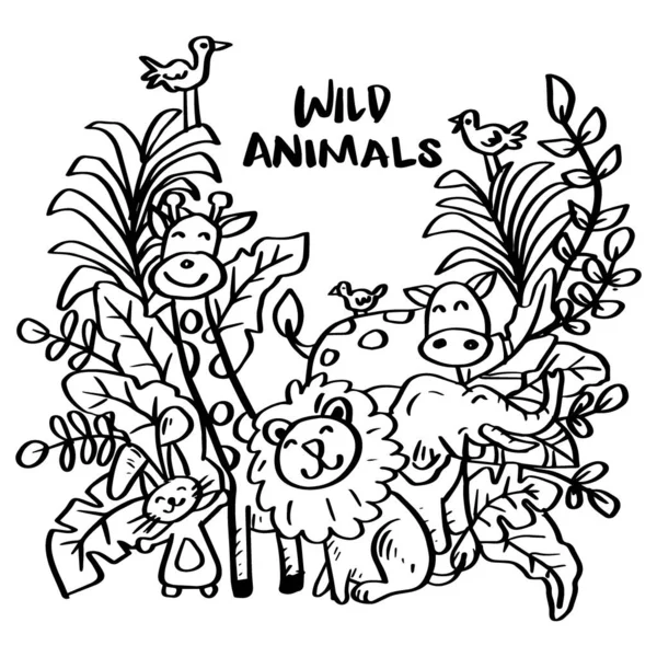 卡通涂鸦非洲野生动物背景 — 图库矢量图片