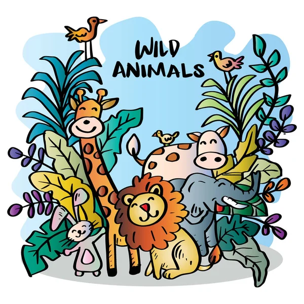 Cartoon Doodle Wild African Animals Background — Stock Vector