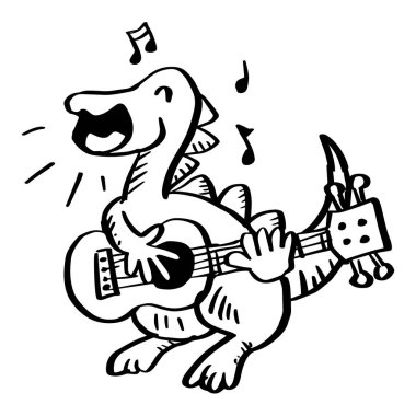 Dinozor çizgi filmi gitarla şarkı söyler. Hayvan çizgi film karakteri.