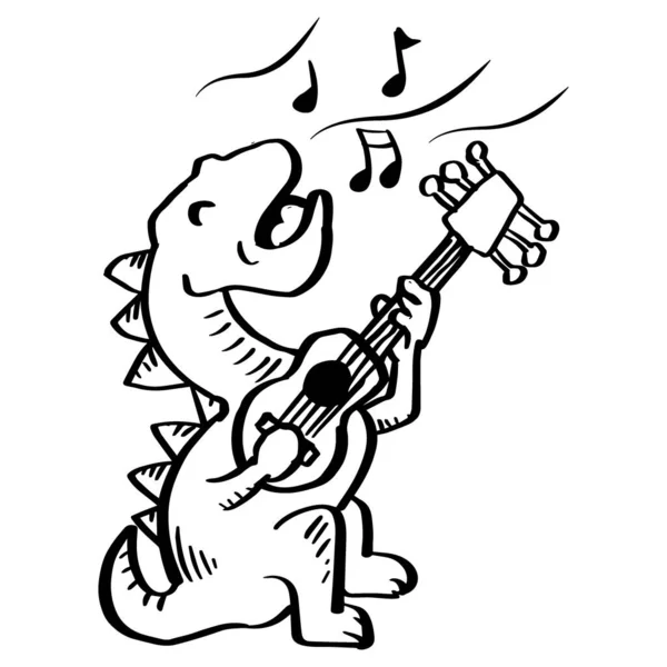 Cartoon Dinosaur Τραγουδάει Κιθάρα Ζωικός Χαρακτήρας Κινουμένων Σχεδίων — Διανυσματικό Αρχείο