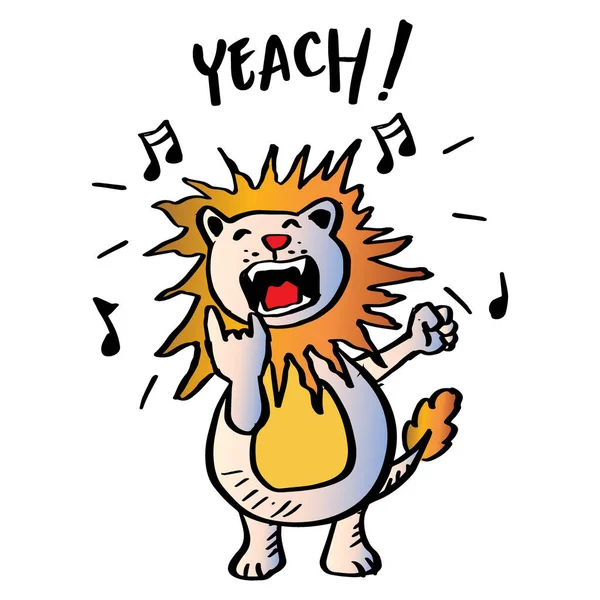 Kreslený Rockový Lev Zpívá Zvířecí Kreslený Znak — Stockový vektor
