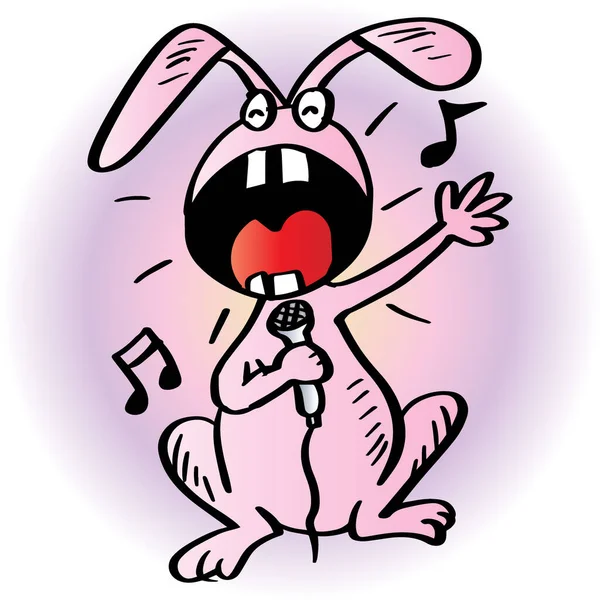 卡通快乐的兔子在卡拉Ok唱歌 动物卡通人物 — 图库矢量图片
