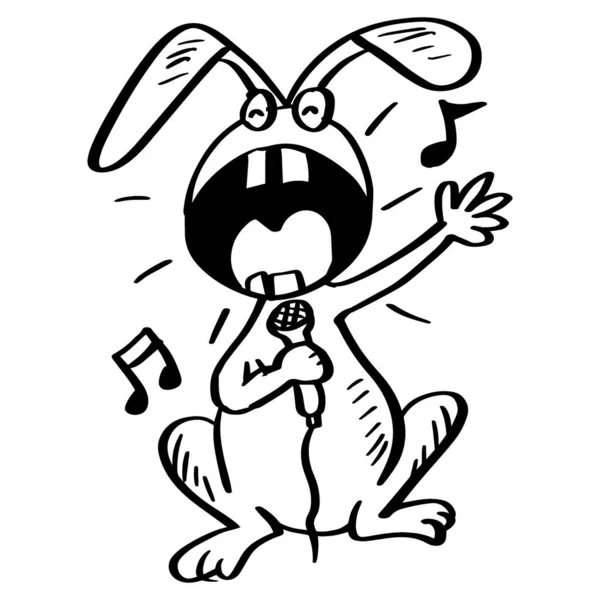 卡通快乐的兔子在卡拉Ok唱歌 动物卡通人物 — 图库矢量图片