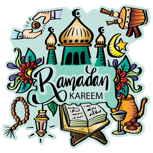 Doodle Dibujado Mano Ramadán Kareem — Vector de stock