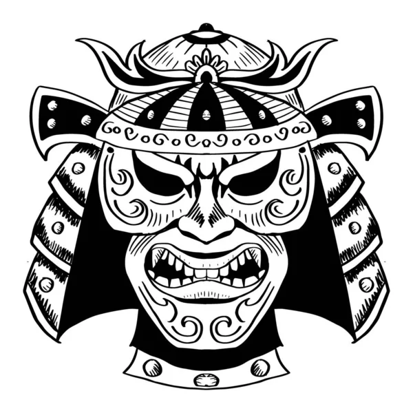 Samurai Máscara Dibujo Mano Ilustración — Vector de stock
