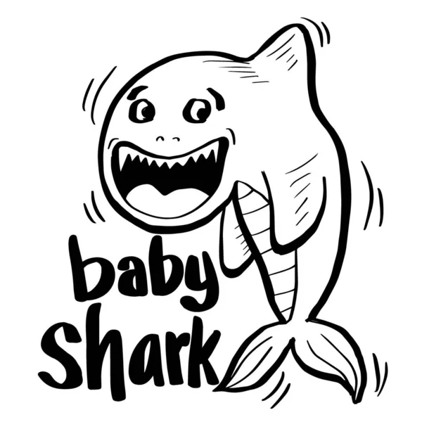 かわいい赤ちゃんのサメ漫画 Tのデザイン シャツ — ストックベクタ
