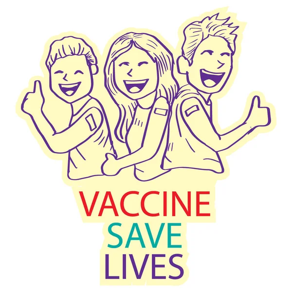 Vaksinasi Kartun Dengan Vaksin Teks Menyelamatkan Banyak Nyawa - Stok Vektor