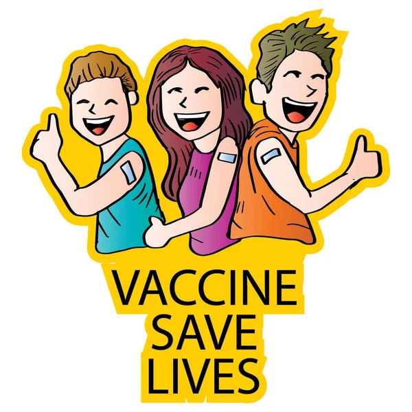 Vacunación Dibujos Animados Con Texto Vacuna Salvar Vidas Ilustración — Vector de stock