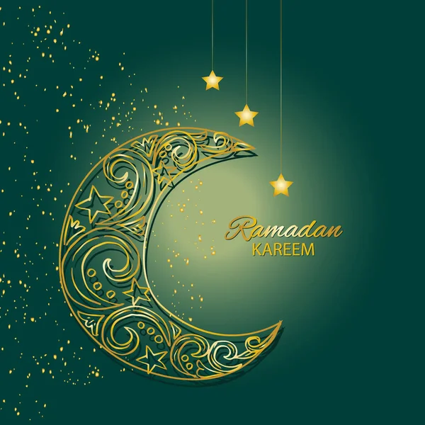 Ramadán Kareem Con Adornos Luna Dorada Musulmán Mes Santo Ramadán — Vector de stock