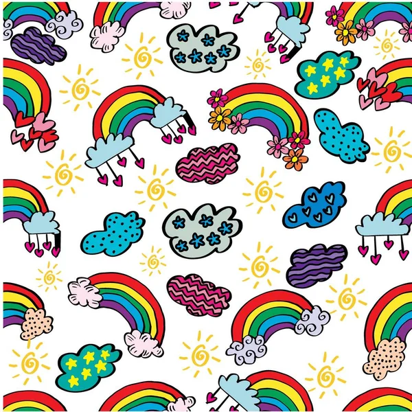 Rainbow Seamless Pattern Unique Hand Drawn Rainbow Texture — Stock Vector