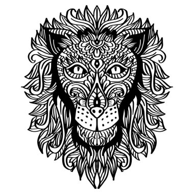 Zentangle Aslanı. Mandala çizimi, Aslan mandala, Doodle sanat tasarımı