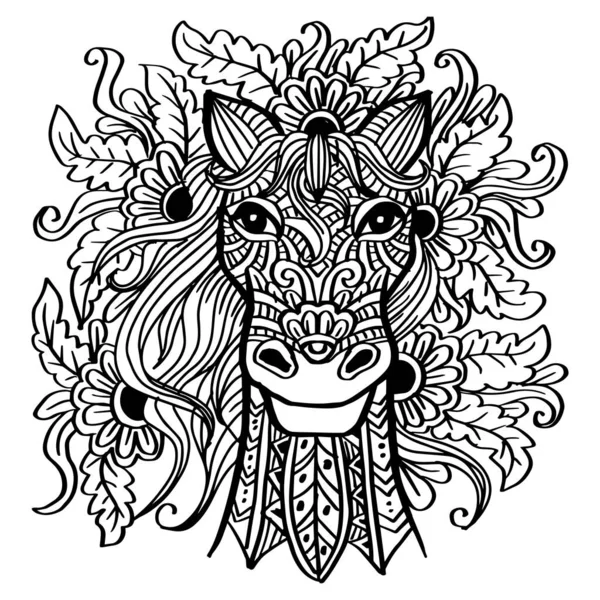 Illustrazione Della Testa Cavallo Zentangolo Disegnata Mano — Vettoriale Stock