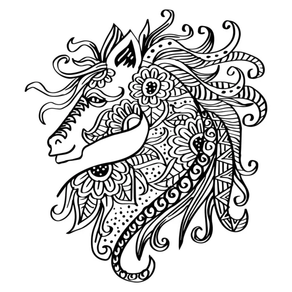 Ručně Kreslené Zakřivení Hlavy Koně Ilustrace — Stockový vektor