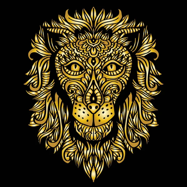 Leão Zentangle Dourado Mandala Desenho Lion Mandala Desenhos Arte Doodle — Vetor de Stock