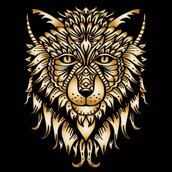 Ilustrasi Kepala Serigala Yang Tergambar Dengan Tangan Emas - Stok Vektor