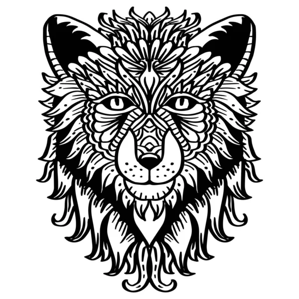 Illustration Tête Loup Zentangle Dessinée Main — Image vectorielle