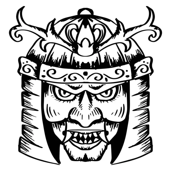 Máscara Tradicional Cabeça Samurai Japão — Vetor de Stock
