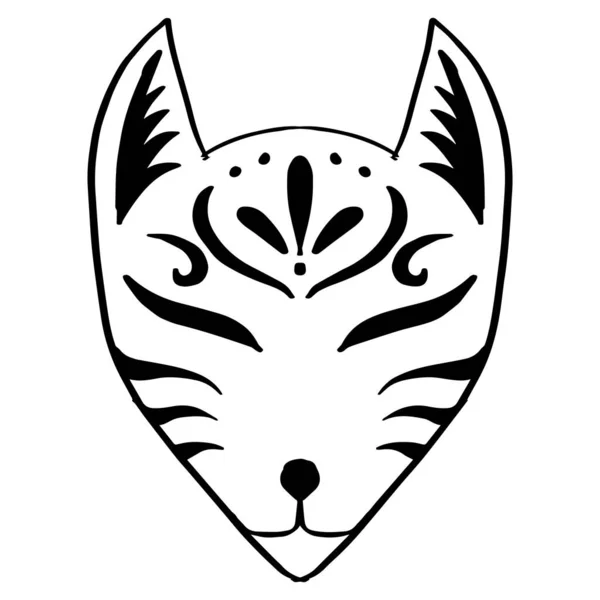 Maschera Volpe Giapponese Illustrazione Maschera Kitsune — Vettoriale Stock