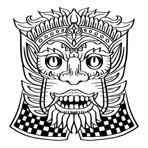Siyah Beyaz Üzerine Bali Maskeli Çizimler — Stok Vektör