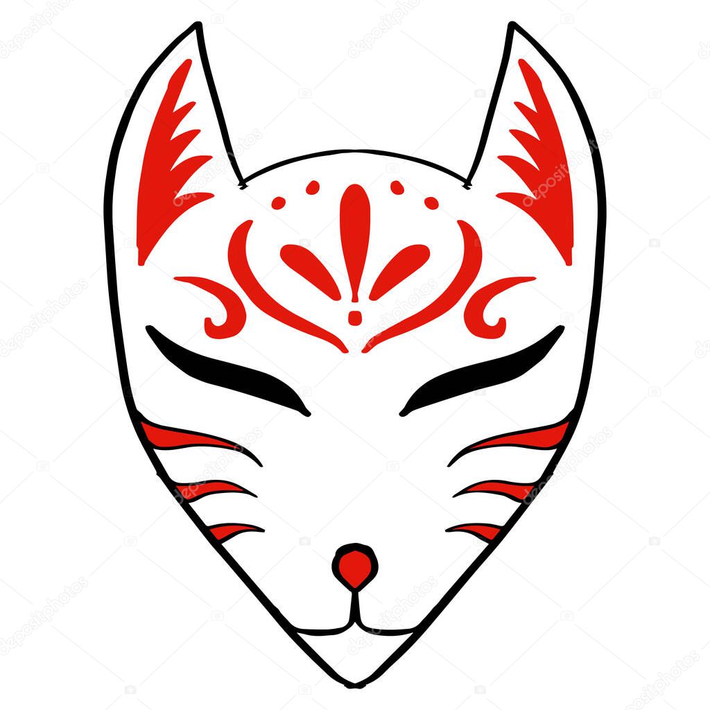 Japanese Fox Mask. Kitsune mask illustration.