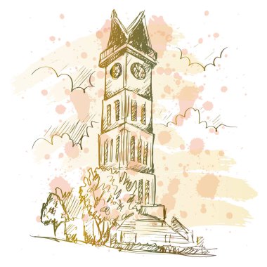 Jam Gadang 'ın çizimi, Landmark Padang, Batı Sumatra, Endonezya