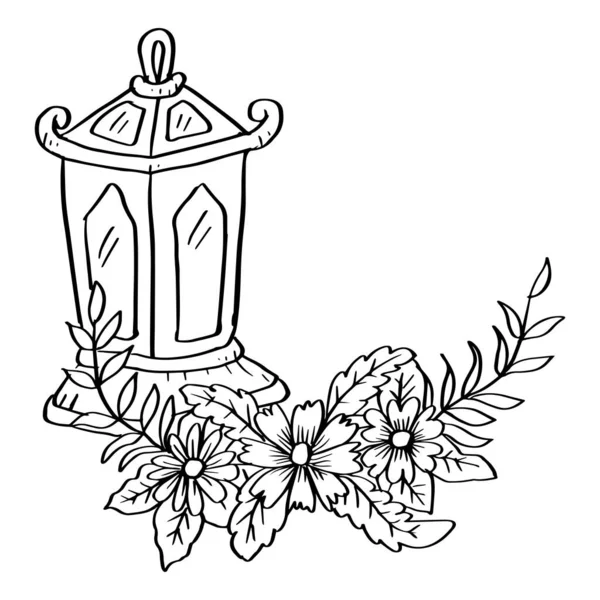 美しい花のイラストのアラビア提灯 — ストックベクタ
