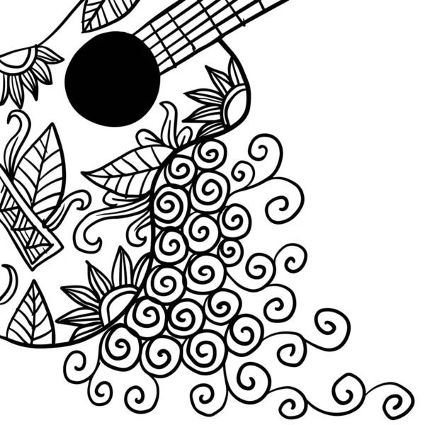 Doodle Akustická Kytara Květinovým Ornamentem — Stockový vektor