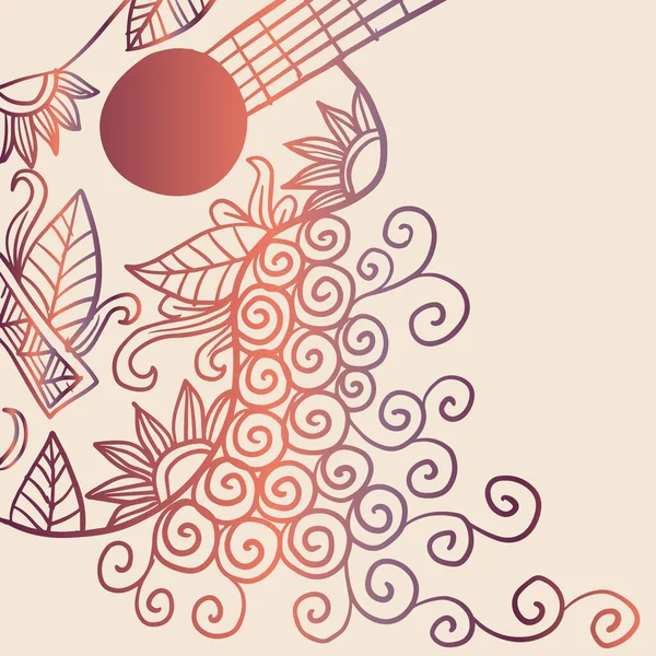 Guitarra Acústica Doodle Com Ornamento Floral —  Vetores de Stock