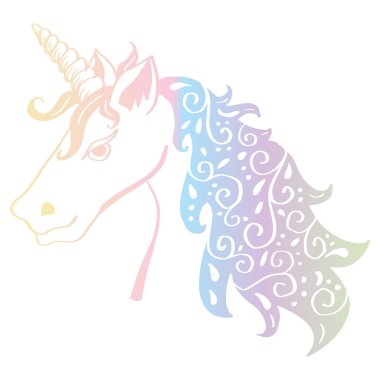  Tek boynuzlu at hayvan çizimi. Yumuşak renkli.