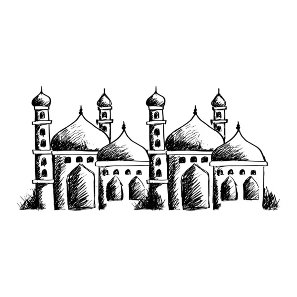 Beautiful Mosque Sketch Drawing Illustration — Stock Vector