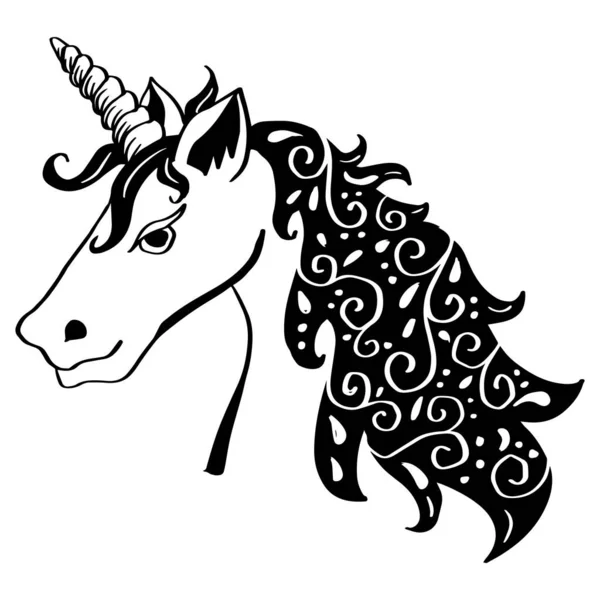 Unicorn Horse Animal Drawing Illustration Black White — Stock Vector