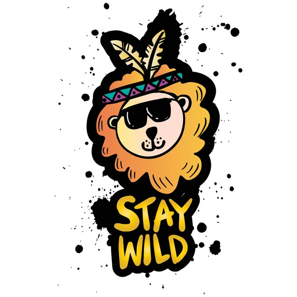 Stay Wild Lettering Cute Lion — Stock Vector