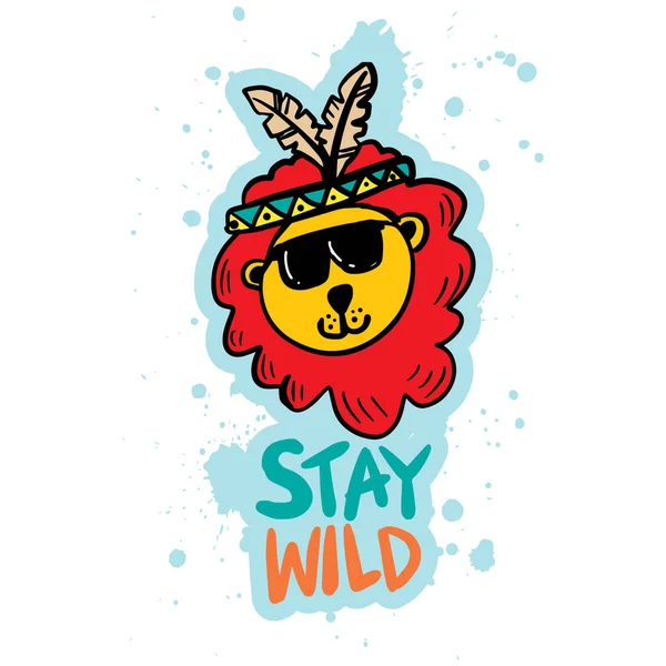 Stay Wild Lettering Cute Lion — 스톡 벡터