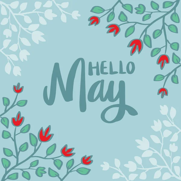 Hallo Mai Hand Schriftzug Grußkarte Mit Floralem Ornament — Stockvektor