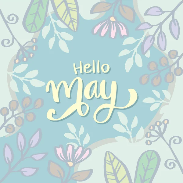 Bonjour Mai Lettrage Main Carte Vœux Avec Ornement Floral — Image vectorielle
