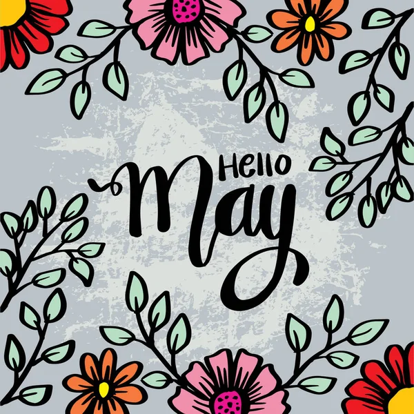 Hello May Hand Lettering Greeting Card Floral Ornament — 스톡 벡터