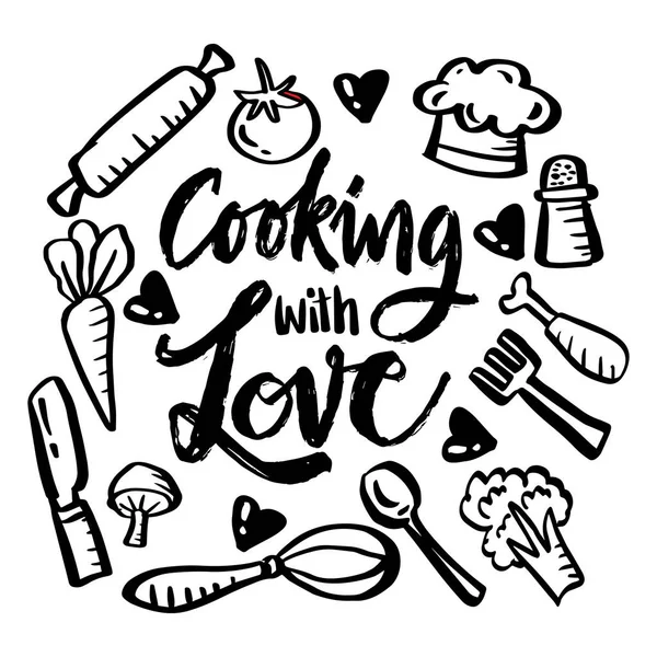 Aşk el yazısı ile yemek pişirmek. Poster tırnak içinde.