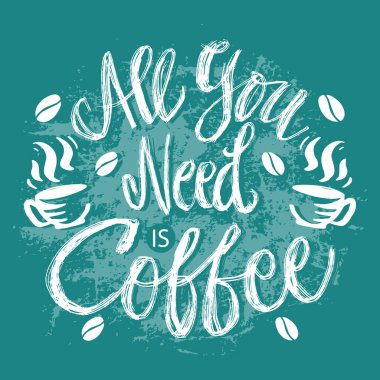 Tek ihtiyacın olan kahve harfleri. Poster tırnak içinde.