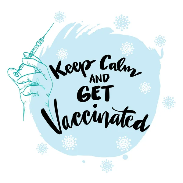Mantenga Calma Vacunarse Citas Del Cartel — Vector de stock