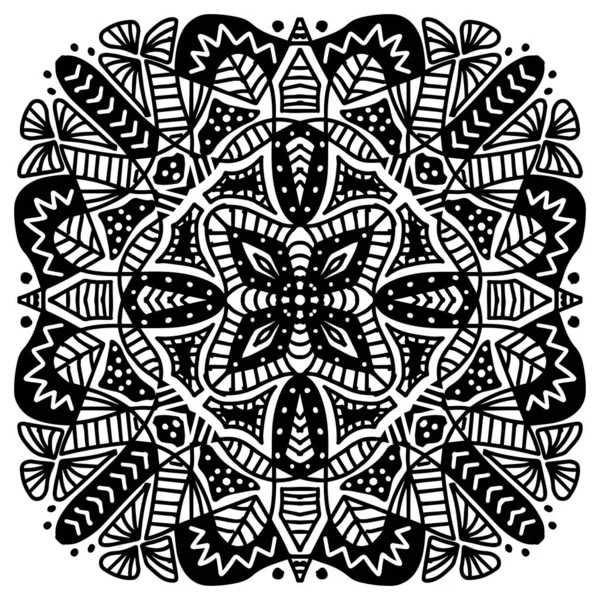 Abstract Ethnic Art Mandala Black White — Stock Vector