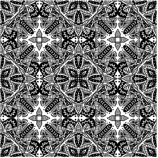 Naadloos Patroon Abstract Etnische Kunst Mandala Zwart Wit — Stockvector