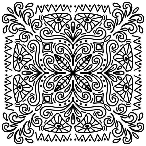 概要黒と白の民族美術曼荼羅図 — ストックベクタ