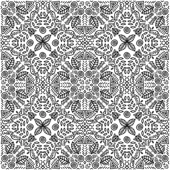 Seamless Pattern Abstract Ethnic Art Mandala Black White — Stock Vector