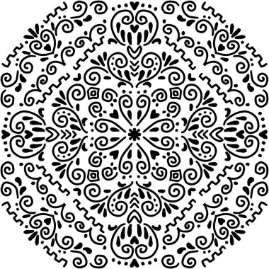 Siyah ve beyaz üzerine soyut etnik sanat mandala.