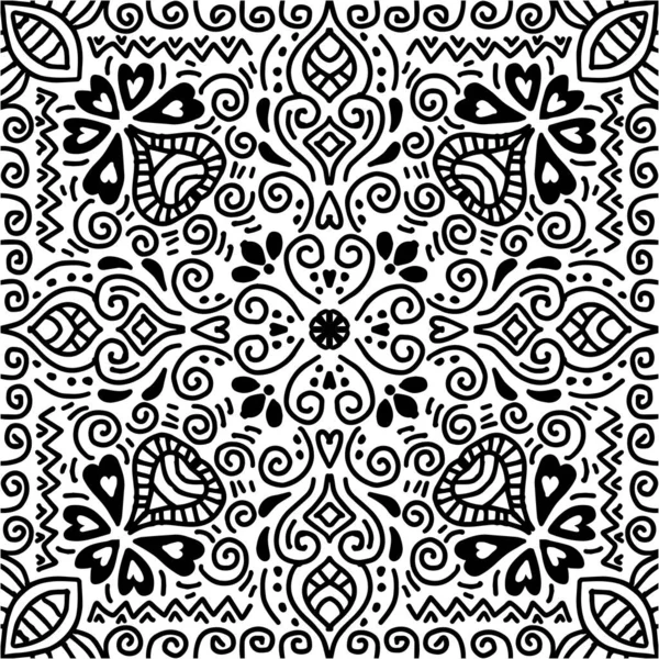 Abstraktní Etnické Umění Mandala Černé Bílé — Stockový vektor