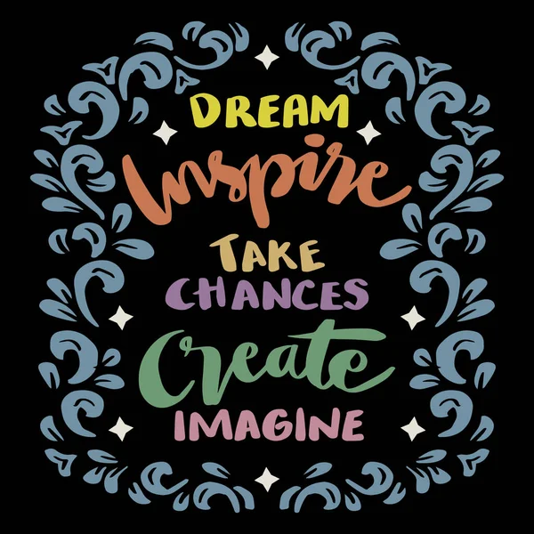 Dream Inspire Take Chances Create Imagine Hand Lettering Poster Quotes — Stockvector