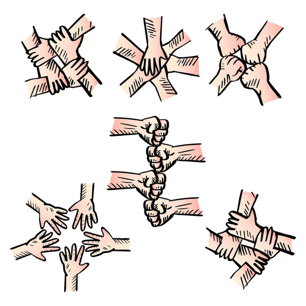 Teamwork Unity Hands Doodle Set —  Vetores de Stock