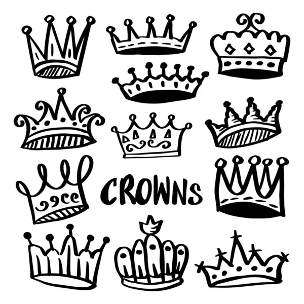 Set Doodle Drawing Crowns — ストックベクタ