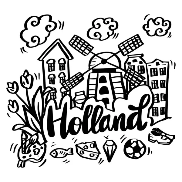 Doodle Hand Drawing Holland Element — 图库矢量图片