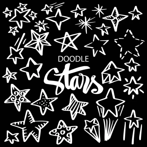 Conjunto Estrellas Garabato Dibujo Mano Ilustración — Vector de stock